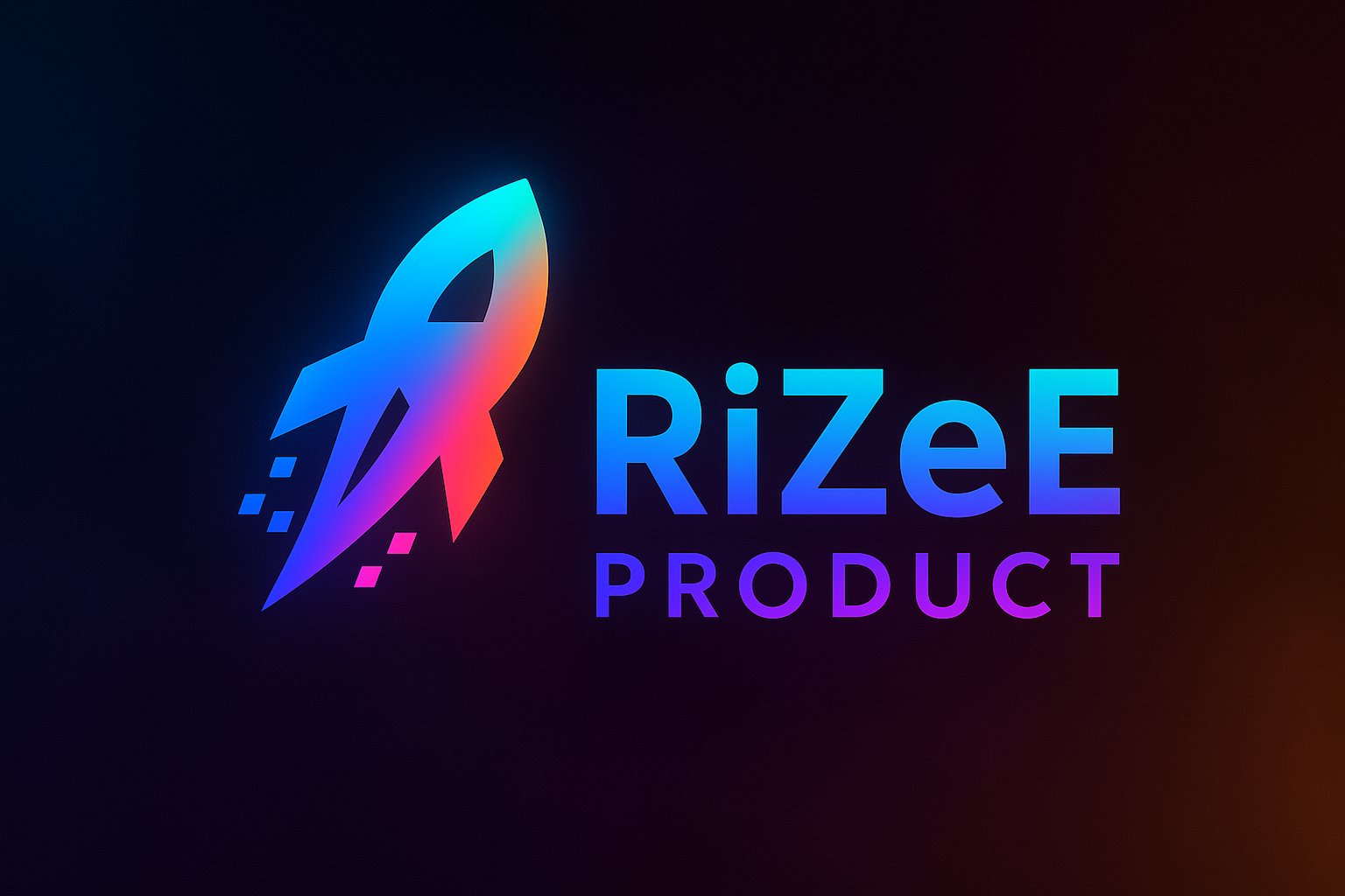 Bannière officielle RiZeE Product avec fusée holographique sur fond sombre